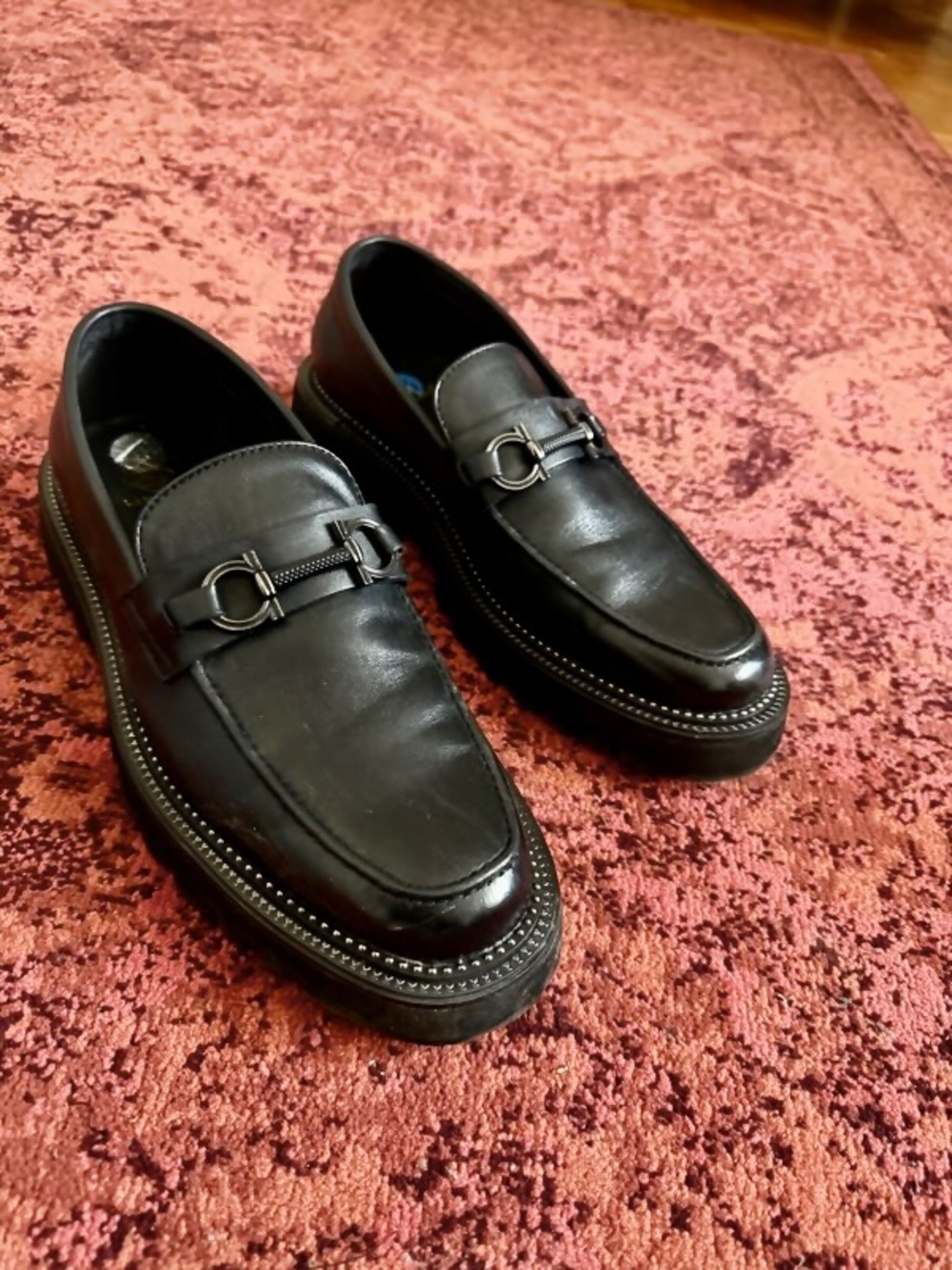 Men's Black Leather Slip-On Loafers with Metal Horsebit Detail